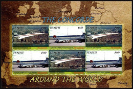 St Kitts 2007 MMNH SS, Concorde Airplane Around The World, Aviation - Concorde