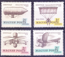 Hungary 1967 MNH 4v, Aerofila, Helicopter, Zeppelin, Airplane, Air Balloon, Parachute - Hélicoptères