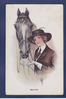 CPA Femme Avec Cheval Horse Illustrateur Femme Women Circulé - Pferde