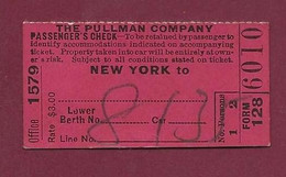 271021 - TICKET TRANSPORT METRO CHEMIN DE FER TRAMWAY - ETATS UNIS NEW YORK THE PULLMAN COMPANY 6010 OFFICE 1579 FORM 12 - Monde