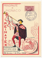 MONACO -  Carte Maximum - 8F Deo Juvante - Exposition Reinatex - Premier Jour Monte Carlo - 26/4/1952 - Cartas Máxima