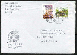 Poland Kielce 2010 "EURO 2012 Polska-Ukrania" ATM Label Cover Used To Austria | Mi 3773, 3955 | Football, Cathedral - Lettres & Documents