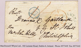 Ireland Down Transatlantic USA 1847 Cover KILKEEL DE 2 1847 To Philadelphia By Cunard "Hibernia", Encircled "12" In Blue - Prephilately