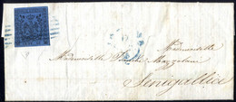 Cover 1855, Lettera Da Soliera Il 13.9 Per Senigallia, Bollo A 6 Sbarre In Azzurro Di Modena Su 40 C. Azzurro Scuro, Tag - Modena