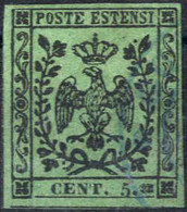 O 1852, 5 C. Verde Con Spazio Tipografico A Destra Dopo La Cifra E Punto Grosso Dopo Il 5, Usato, Sass. 7q - Modena
