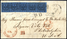 Cover 1857, Lettera Da Carrara Il 17.9. Per Philadelphia Negli Stati Uniti, Affrancata Con Una Striscia Orizzontale Di C - Modena