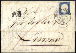 Cover 1859, Lettera Da Massa Carrara Del 25.8 Per Livorno Affrancata Con 20 C. Azzurro Scuro Della IV Di Sardegna, Usata - Modène