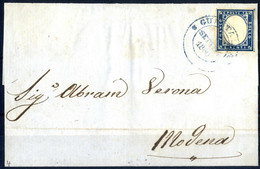 Cover "Guastalla", Doppio Cerchio Grande Azzurro, Lettera Del 9.1860 Per Modena Affrancata Con 20 C. Azzurro IV Di Sarde - Modena
