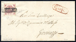 Cover 1858, 2 Gr. Lilla Rosa, Prima Tavola, Delle Prime Tirature, Su Lettera Da Goija 21.2.1858 Per Giovinazzo, Ovale In - Naples