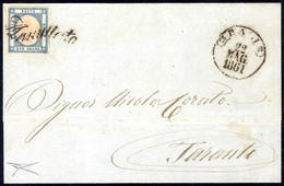 Cover "Bari", Annullo A Svolazzo "Annullato", Tipo 36, Su 2 Gr. Azzurro Province Napoletane, Su Lettera Del 22.5.1861 Pe - Napoli