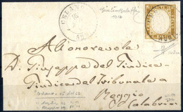 Cover "Celano", D.c. (Punti 9), Lettera Del 15.11.1862 Per Reggio Calabria Affrancata Con IV Di Sardegna 10 C. Bistro Gi - Napoli