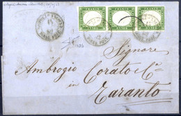 Cover "Napoli-Ancona/Piros. Post." Doppio Cerchio (Punti 12), Lettera Del 14.4.1863 Per Taranto Affrancata Con IV Di Sar - Naples