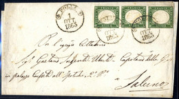 Cover "Polla", Cerchio (Punti 7), Lettera Del 1.10.1863 Per Salerno Affrancata Con IV Di Sardegna Striscia Verticale Di  - Naples