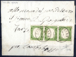 Cover "Torricella", Doppio Cerchio (Punti 9), Lettera Del 15.10.1863 Per Campobasso Affrancata Con IV Di Sardegna Strisc - Napoli