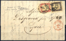 Cover 1859, Lettera Da Milano Il 3.9 Per Lione (Francia) Affrancata Con 10 C. Bruno Cioccolato Scuro E 40 C. Rosso Scarl - Sardegna