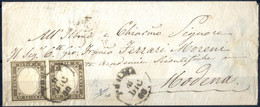 Cover 1860, Lettera Da Parma Il 11.12 Per Modena Affrancata Con Coppia 10 C. Bruno Grigio Olivastro IV Di Sardegna, Firm - Sardegna