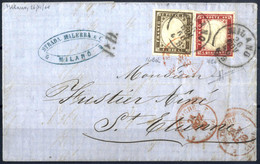 Cover 1860, Lettera Da Milano Il 26.11 Per St Etienne (Francia) Affrancata Con 10 C. Bruno Olivastro Scuro E 40 C. Carmi - Sardegna