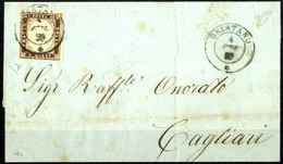 Cover 1859, Lettera Spedita Da Oristano Il 4.1 Per Cagliari Affrancata Con 10 C. Terra D'ombra Scuro IV Di Sardegna Isol - Sardegna