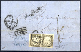 Cover 1861, Lettera Da Livorno Il 10.7 Per Roma Affrancata Con Coppia 10 C. Grigio Olivastro Chiaro IV Di Sardegna, PD C - Sardegna