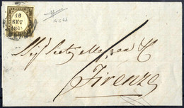 Cover 1861, Lettera Da Arezzo Il 16.9 Per Firenze Affrancata Con 10 C. Oliva Brunastro Scurissimo IV Di Sardegna, Cert.  - Sardinia