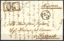 Cover 1861, Lettera Da Modena Il 12.12 Per Sassuolo Affrancata Con Due 10 C. Bruno Cioccolato Chiaro IV Di Sardegna, Fir - Sardinia