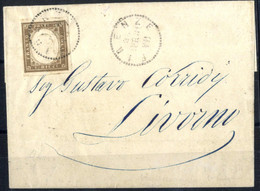 Cover 1861, Lettera Da Firenze Il 26.4 Per Livorno Affrancata Con 10 C. Bruno Grigio Olivastro IV Di Sardegna, Sass. 14  - Sardegna