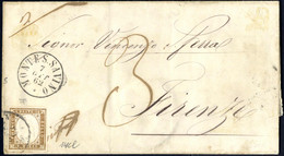 Cover 1862, Lettera Da Monte S.Savino Il 7.10 Per Firenze Affrancata Con 10 C. Bruno Olivastro IV Di Sardegna, Tassata I - Sardegna