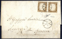 Cover 1862, Lettera Da Pistoia Il 17.6 Affrancata Con Due 10 C. Bruno Bistro IV Di Sardegna, Firmata Sorani, Sass. 14 Co - Sardegna