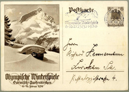 Cover 1936, Postkarte Der Olympischen Winterspiele Von Garmisch-Partenkirchen Zu 6+4 Pf. Braun Nach Zwickau Adressiert,  - Other & Unclassified