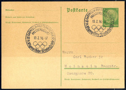 Cover 1936, Postkarte Hindenburg Mit Werteindruck 5 Pf. Grün Vom 13.2.1936, Entwertet Mit Dem Sonderstempel "GARMISCH-PA - Other & Unclassified