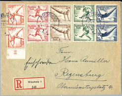 Cover 1936, Rekobrief Vom 2.9.1936 Von Würzburg Nach Regensburg, Frankiert Mit Zwei Zusammendrucken In Viererblocks 3+2  - Other & Unclassified