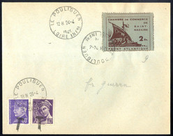 Cover 1945, Zwei Briefe Mit Freimarken Der Handelskammer, Einer Von Le Croisic Nach Le Pouligen Mit 50 C.und Zusatzfrank - Occupation 1938-45