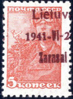 ** 1941, Lokalausgabe Zarasai, 5 Kop. Mit Braunlila Aufdruck; Die Marke Hat Laut Attest Krischke Echten Aufdruck In Type - Occupation 1938-45