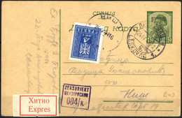 Cover 1944, Postkarte Zu 1,50 D. Mit Dem Kopfbild Von Karadzic Am 24.4.1944 Express Aufgegeben Von Leskovac Nach Hum (Is - Occupation 1938-45