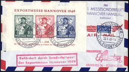 Cover 1949, Brief Des 1. Messesonderflug Hannover-Hamburg Am 22.4.49 Frankiert Mit Dem Block Der Exportmesse Und Notopfe - Other & Unclassified