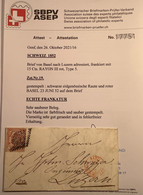 Zst 19 GUTER PLATTENFEHLER T.5 Schweiz 1852 15 Cts Rayon III Brief Basel>Luzern(Suisse Variété Lettre Attest Marchand XF - 1843-1852 Kantonalmarken Und Bundesmarken