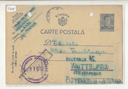 Romania Postal Stationery Postcard Posted 1945? To Austria - Britische Prufstelle Osstereic Censor Mark B211015 - 2de Wereldoorlog (Brieven)