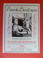 Etiquette Vin Cuvée Du Bicentenaire 1789 - 1989 - Bordeaux Supérieur 1986 Caves La Bruyère Paris - Bicentenaire De La Révolution Française