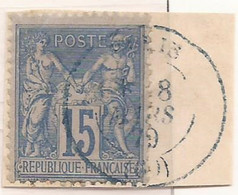 15c Sage Type N/U Obl. PARIS (60) En BLEU Avec étoile En Levée TB - 1876-1878 Sage (Type I)