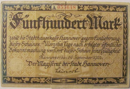 500 Mark 1922 Hannover Germany / RARE - Ohne Zuordnung