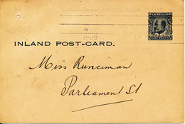 New Zealand Postal Stationery Innland Post Card 25-5-1909 With A Hole In The Left Side Near The Top - Ganzsachen