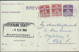 1953. DANMARK DANSKE STATSBANER. BREVKORT. 10 ØRE  Print 65x  Cancelled ROSKILDE 9.SE... () - JF425464 - Interi Postali