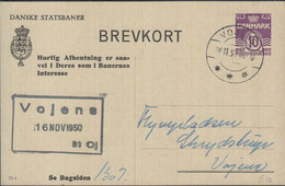 1950. DANMARK DANSKE STATSBANER. BREVKORT. 10 ØRE  Print 73x  Cancelled VOJENS 16.11.... () - JF425466 - Interi Postali