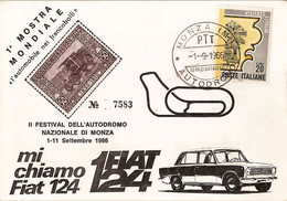(CT).1^ Mostra Mondiale Filatelica "Monza Autodromo".Annullo Speciale Su Cartolina Del 1-9-1966 (29-a20) - Timbres (représentations)