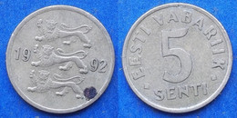 ESTONIA - 5 Senti 1992 KM# 21 Kroon Coinage (1991- 2010) - Edelweiss Coins - Estland