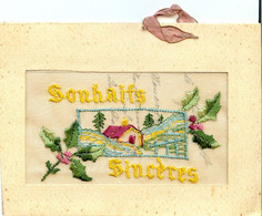 CARTE BRODEE AVEC LIVRET ECRIT SUR UNE PAGE SOUHAITS SINCERES BRODERIE TRES BIEN FAITE DE TOUTE BEAUTE - Ricamate