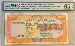 1999 BANCO NACIONAL ULTRAMARINO BNU 1000 PATACAS PICK#75b PMG65EPQ, GOLDEN DRAGON - Macao
