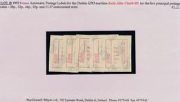 Ireland 1992 Frama Automatic Postage Labels For Dublin 001 Machine For Five Rates 28p, 32p, 44p, 52p, £1.37 Mint - Franking Labels