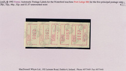 Ireland 1992 Frama Automatic Postage Labels For Waterford 006 Machine For Five Rates 28p, 32p, 44p, 52p, £1.37 Mint - Franking Labels