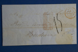 AE10  ST THOMAS ANTILLES  BELLE LETTRE RARE 1852   POUR  BORDEAUX FRANCE +C. COLONIE ...EN ROUGE+ AFFRANCH. INTERESSANT - Antilles